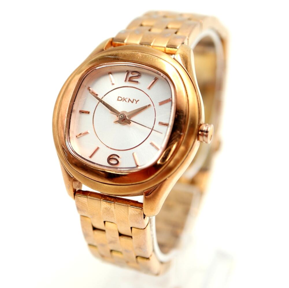 DKNY Rose Gold Tone 34mm Womens Watch Round Stainless Steel with New Battery